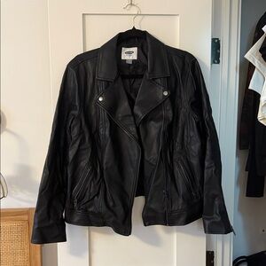 Old Navy Black Faux Leather Jacket Size Large